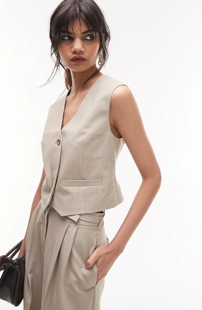 Topshop V-neck Waistcoat In Beige