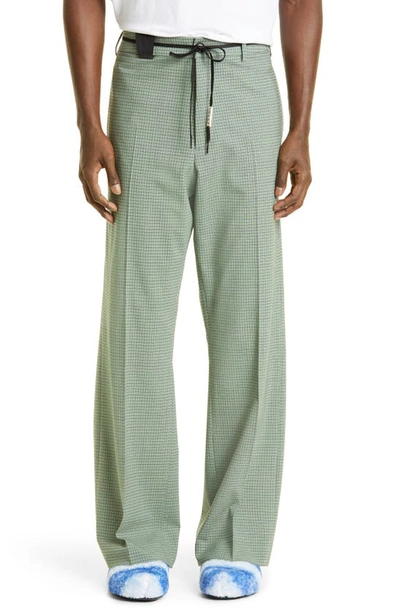 Marni Windowpane Check Stretch Wool Wide Leg Pants In Pale Mint