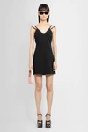 Gucci Mini Black Dress With Black Leather Trim And Double Strap In Stretch Viscose Woman In Black