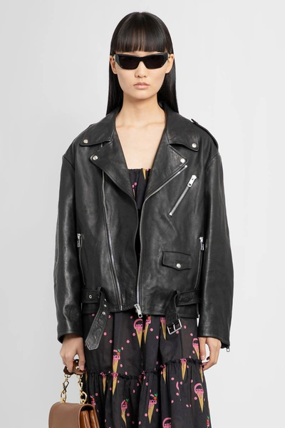Gucci Woman Black Leather Jackets In New