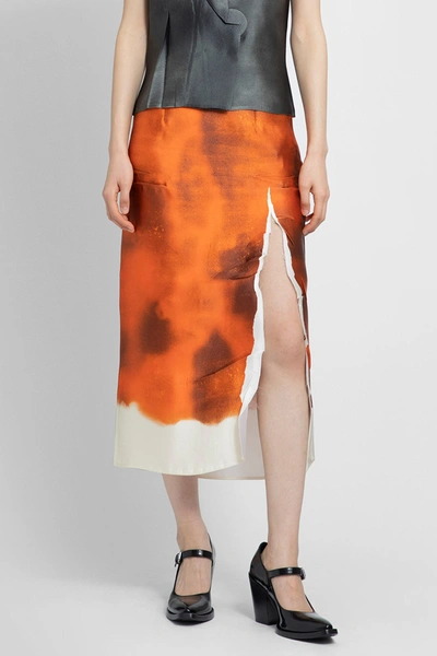 Prada Watercolour Split Skirt In Orange