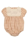 Maniere Print Cotton Knit Bubble Romper In Peach