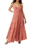 FREE PEOPLE SUNDRENCHED SMOCKED WAIST TIERED COTTON MAXI DRESS