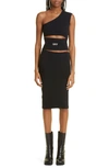 Off-white Logo-print Cut-out Midi Dress In Black White