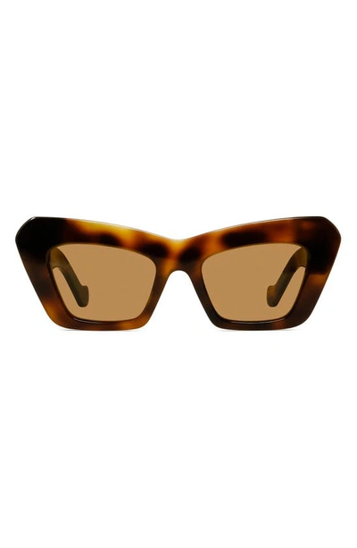 Loewe Chunky Anagram 50mm Small Cat Eye Sunglasses In Blonde Havana / Brown