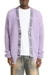 Aries Logo Jacquard Waffle Stitch V-neck Cardigan In Llc Lilac