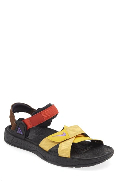 Nike Acg Air Deschutz Suede And Webbing-trimmed Rubber Sandals In Yellow