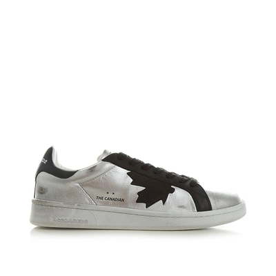 Dsquared2 Printed Leather Sneakers In Silver
