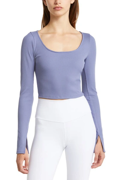 Alo Yoga Soft Rib Long Sleeve Crop Top In Infinity Blue