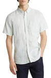 Nordstrom Solid Linen Short Sleeve Button-down Shirt In Green Quiet