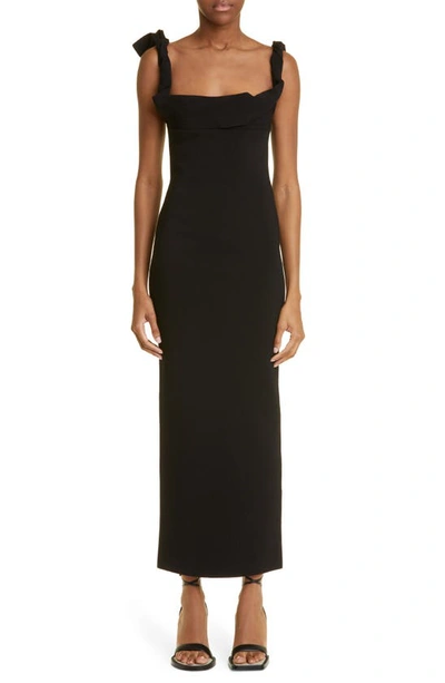 Jacquemus La Robe Malle Alca Crepe Long Dress In Nero