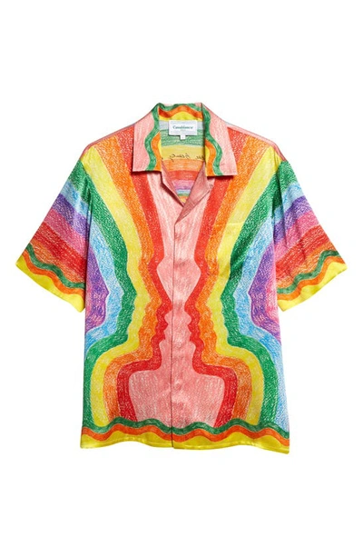 Casablanca Mind Vibrations Short Sleeve Silk Camp Shirt In Multi
