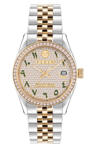 Philipp Plein Women's Date Superlative Two-tone Stainless Steel Bracelet Watch 34mm In Ip Yellow Gold,stainless Steel