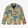 KENZO KENZO KIDS BOYS GREEN HOUSE PRINT LINEN BLAZER