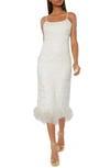 Likely Mari Feather Trim Midi Dress In White