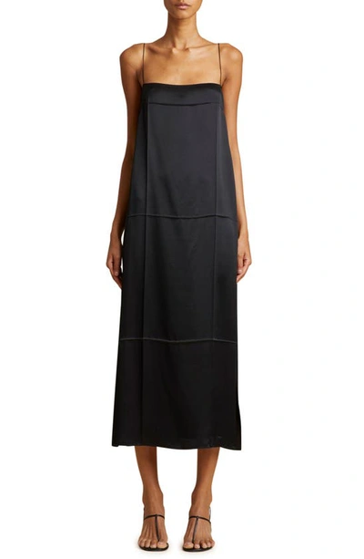 Khaite Sicily Silk Satin Midi Dress In Black