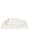Onsen 3-piece Waffle Cotton Bath Towel, Hand Towel & Washcloth Set In White