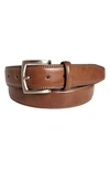 Vince Camuto Double Stitch Leather Belt In Tan
