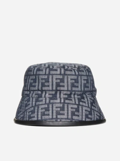 Fendi Ff Motif Jacquard Denim Bucket Hat In Blue