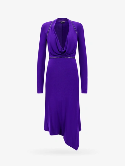 Tom Ford Plunging Zipper Convertible Asymmetric Jersey Midi Dress In Purple