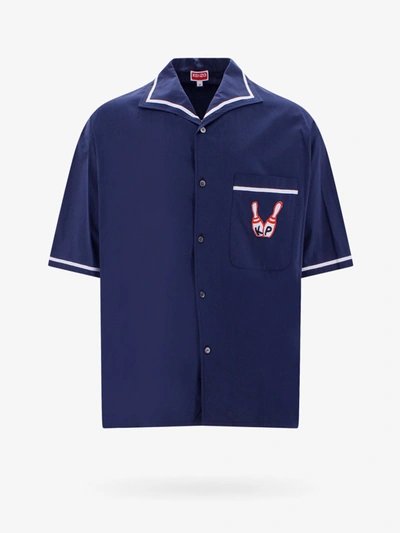 Kenzo Bowling Elephant-embroidered Poplin Shirt In Navy