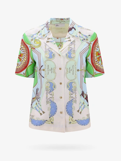 Tory Burch Printed Silk Shirt In Green