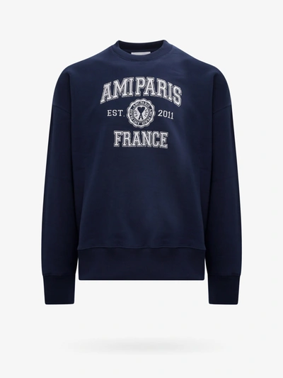 Ami Alexandre Mattiussi Logo-embroidered Cotton Sweatshirt In Blue