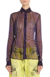 Versace Sheer Zebra Stripe Silk Chiffon Button-up Shirt In Black Orchid