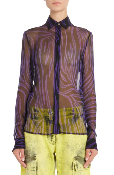 Versace Zebra-print Semi-sheer Shirt In Violet+print
