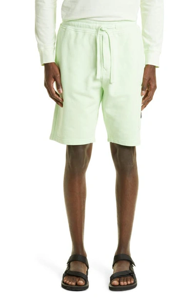 Stone Island Garment Dyed Cotton Fleece Shorts In Light Green