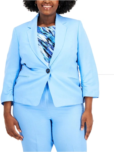 Kasper Plus Womens Linen Ruched One-button Blazer In Blue