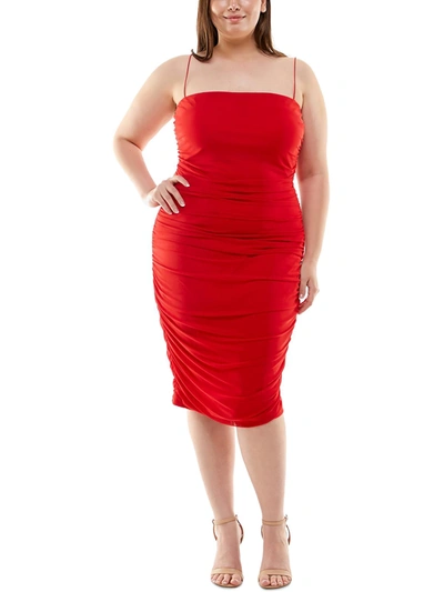 B Darlin Plus Womens Knit Rushed Bodycon Dress In Red