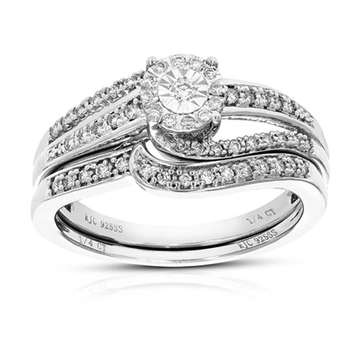 Vir Jewels 1/4 Cttw Round Cut Lab Grown Diamond Bridal Set .925 Sterling Silver Prong Set