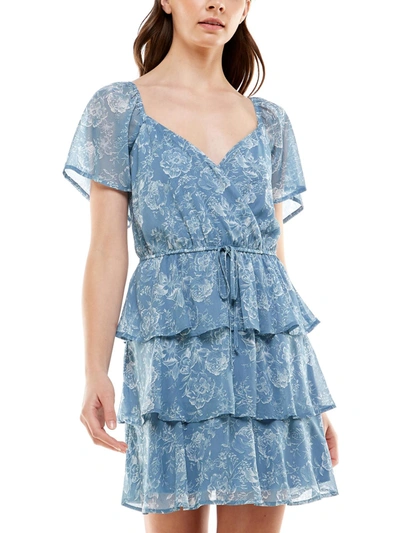 Trixxi Juniors Womens Chiffon Tiered Cocktail And Party Dress In Blue