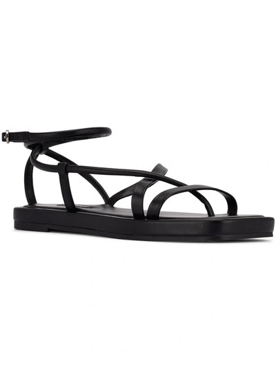 Nine West Waren3 Womens Flat Strappy Thong Sandals In Black