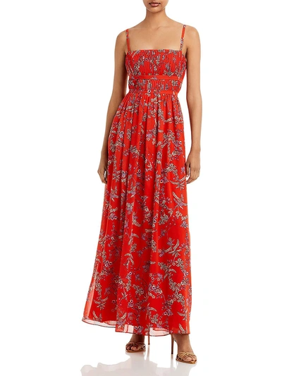 Aqua Womens Floral Square Neck Evening Dress In Red