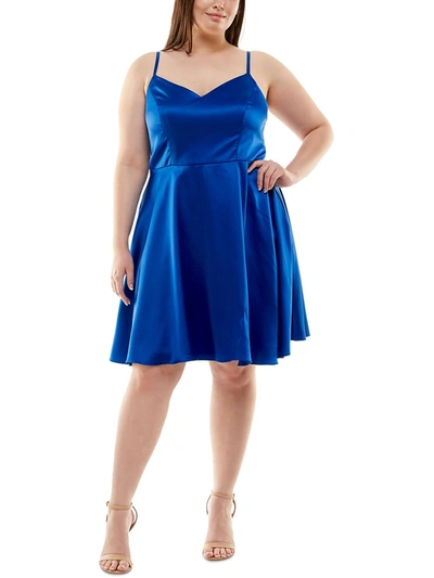 B Darlin Womens Satin Solid Cocktail And Party Dress In Blue