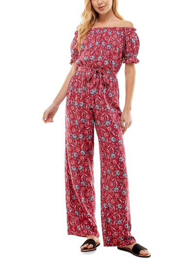 Kingston Grey Juniors Womens Floral Off-the-shoulder Jumpsuit In Multi