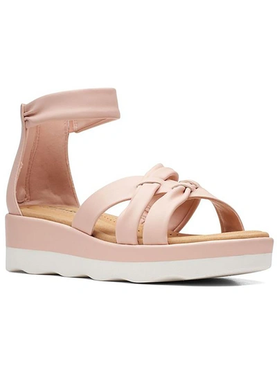 Clarks Clara Rae Womens Faux Leather Ankle Wedge Sandals In Pink