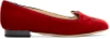 Charlotte Olympia Kitty Embroidered Velvet Flats In Red