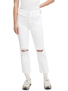 7 For All Mankind High Rise Ripped Cropped Straight Jeans In Royce Blanc In Multi