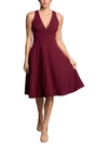 DRESS THE POPULATION WOMENS TEXTURED KNEE LENGTH FIT & FLARE DRESS