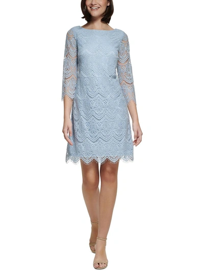 Jessica Howard Womens Lace Overlay Above Knee Shift Dress In Blue