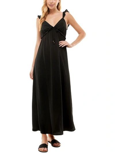 Kingston Grey Juniors Womens Ruffled V-neck Maxi Dress In Black