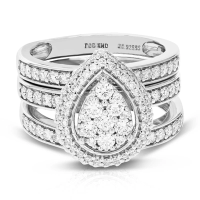 Vir Jewels 1.50 Cttw Round Cut Lab Grown Diamond Pear Shaped Bridal Set 118 Stones .925 Sterling Silver Prong S