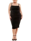 Emerald Sundae Trendy Plus Size Ruched Bodycon Midi Dress In Black