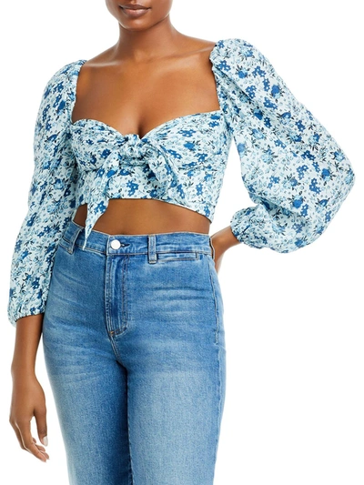 Bardot Womens Linen Off The Shoulder Cropped In Blue