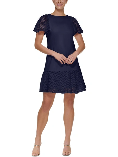 Dkny Womens Lace Trim Above Knee Shift Dress In Blue