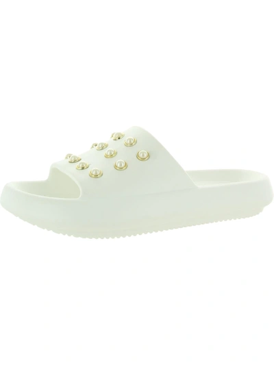 Kenneth Cole New York Mello Eva Pearl Womens Embellished Comfort Insole Slide Sandals In White