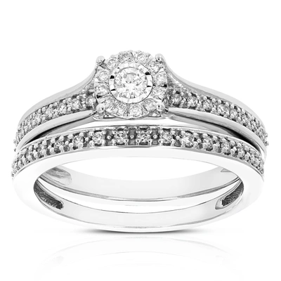 Vir Jewels 1/3 Cttw Round Cut Lab Grown Diamond Bridal Set .925 Sterling Silver Prong Set